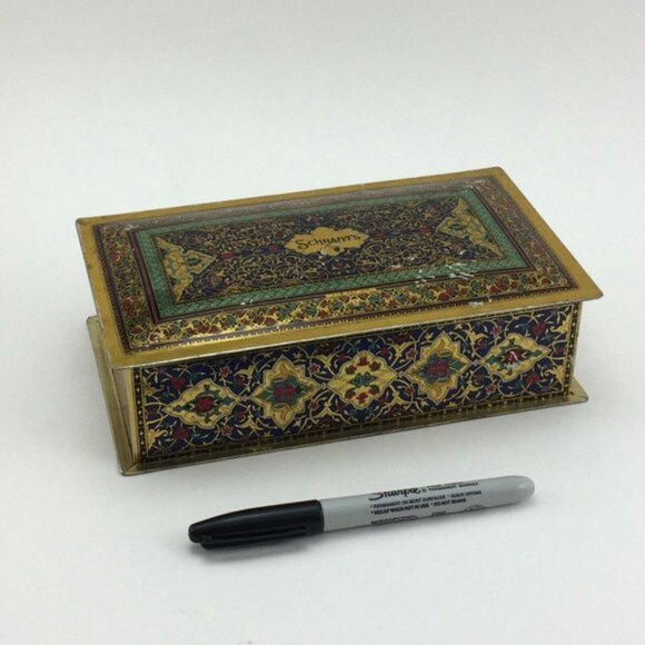 Schrafft's Vintage Tin Candy Box Canco Persian Lithograph Motif Hinged Lid - Picture 16 of 16